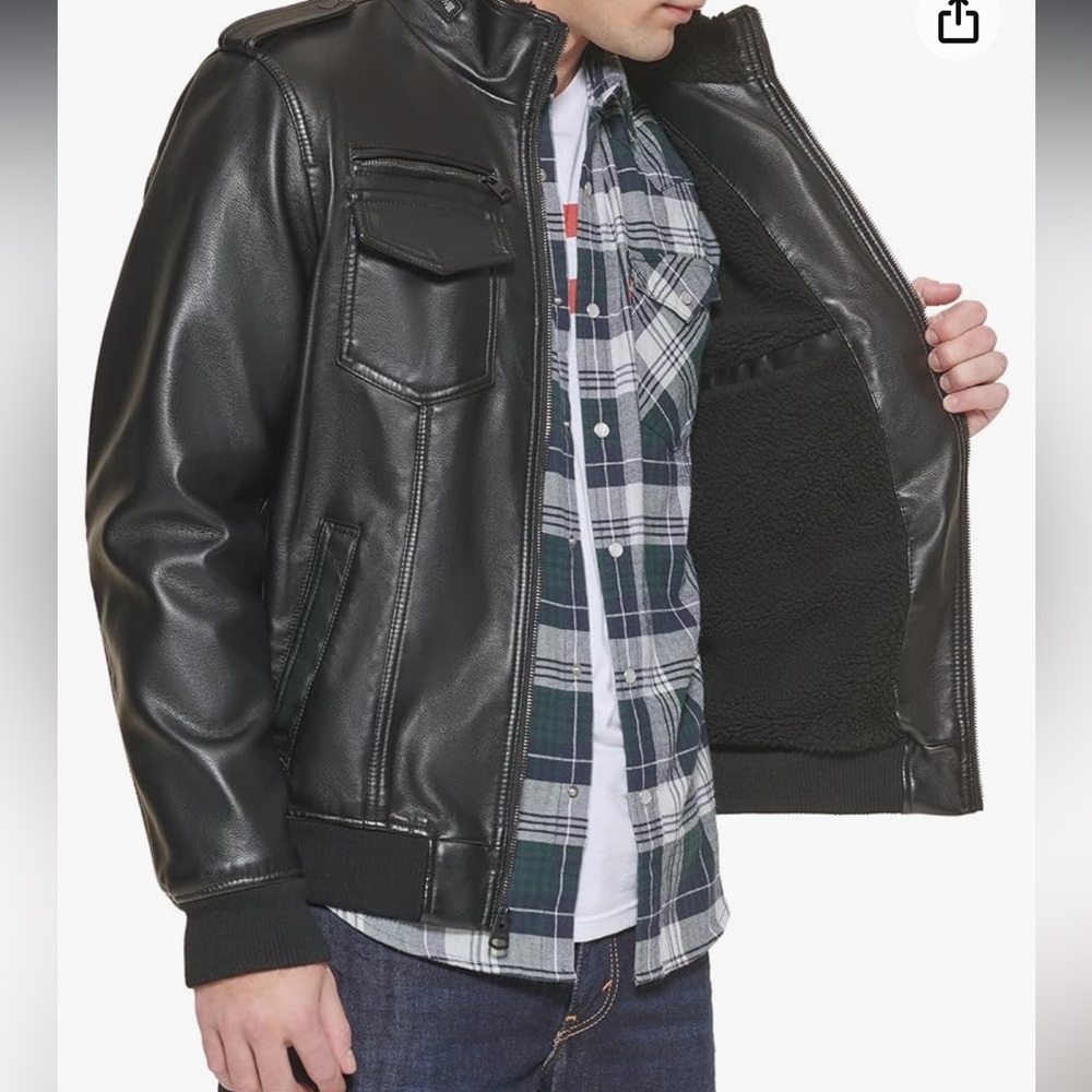 Levi’s Black Faux Leather Sherpa Lined Aviator Jacket NWOT